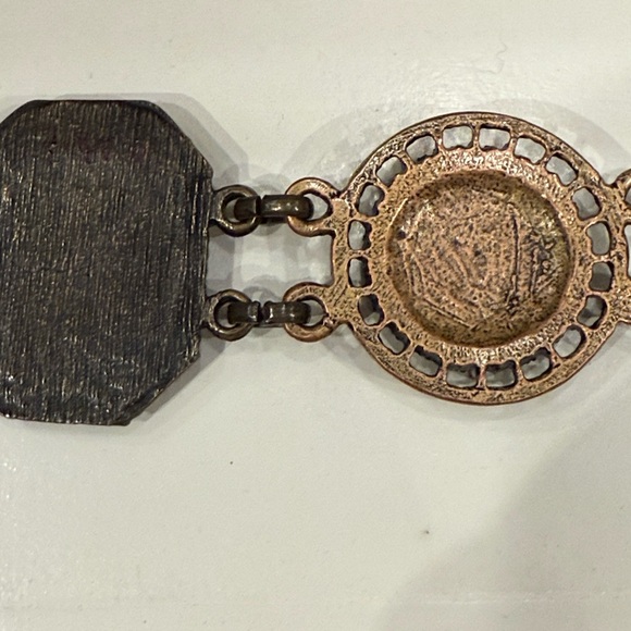 Vintage BELT Mosaic Stone Link ~ Antique Brass Octagon & Circle Boho ~ EUC - Picture 15 of 16